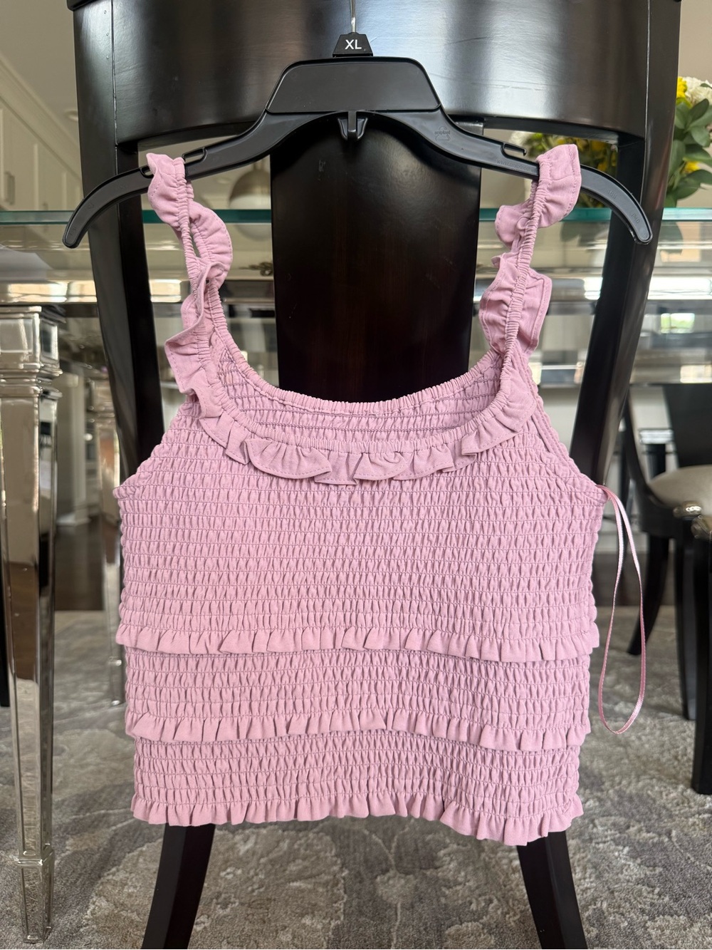 Ruffled Smocked Tank Top in Light Pink/Purple